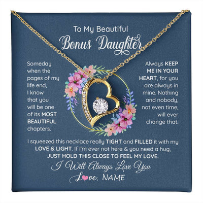 Forever Love Necklace 18K Yellow Gold Finish | 1 | Personalized To My Beautiful Bonus Daughter Necklace From Bonus Mom Someday When The Pages Bonus Daughter Birthday Christmas Customized Gift Box Message Card | teecentury