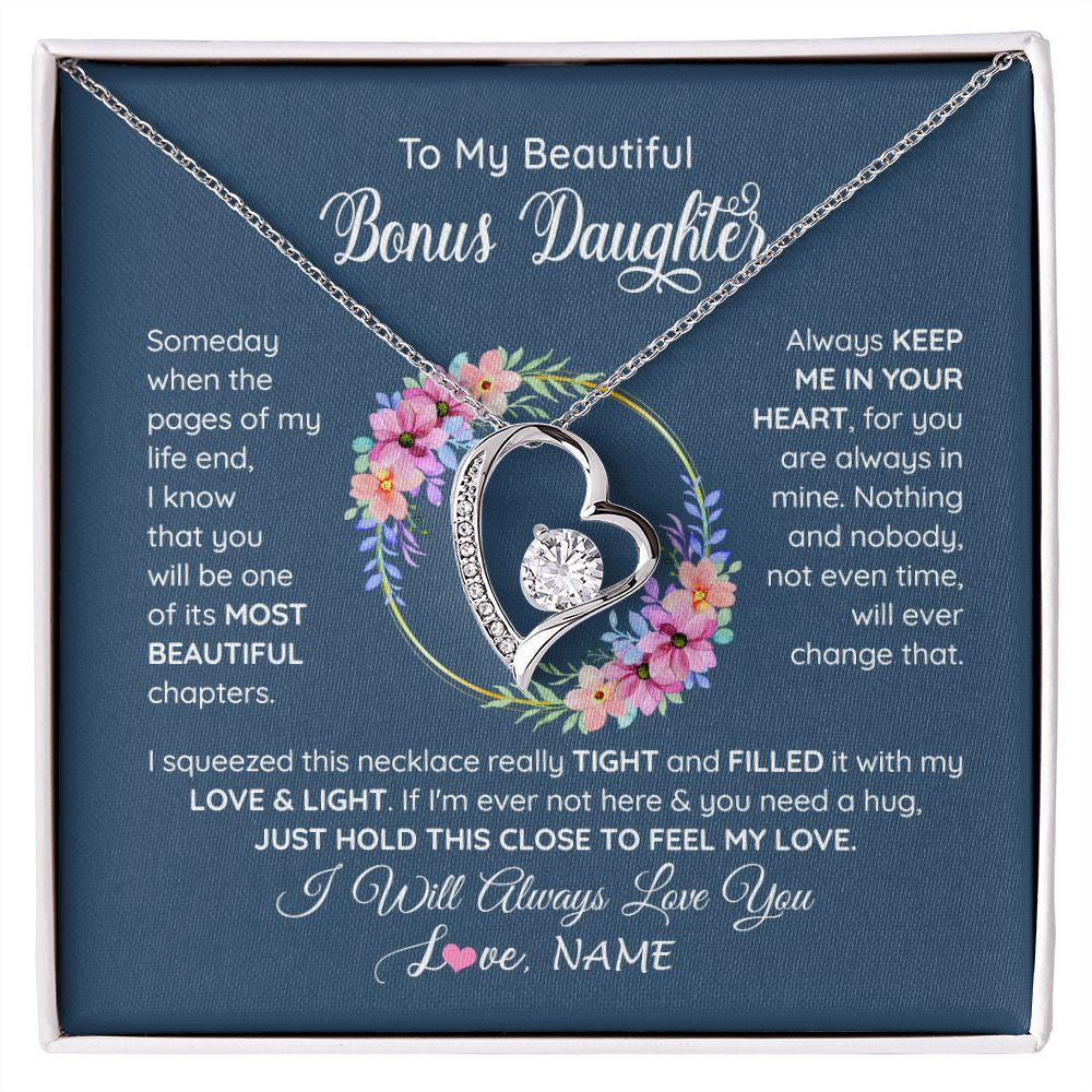 Forever Love Necklace | Personalized To My Beautiful Bonus Daughter Necklace From Bonus Mom Someday When The Pages Bonus Daughter Birthday Christmas Customized Gift Box Message Card | teecentury