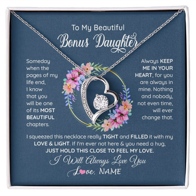 Forever Love Necklace | Personalized To My Beautiful Bonus Daughter Necklace From Bonus Mom Someday When The Pages Bonus Daughter Birthday Christmas Customized Gift Box Message Card | teecentury