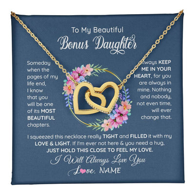 Interlocking Hearts Necklace 18K Yellow Gold Finish | 1 | Personalized To My Beautiful Bonus Daughter Necklace From Bonus Mom Someday When The Pages Bonus Daughter Birthday Christmas Customized Gift Box Message Card | teecentury