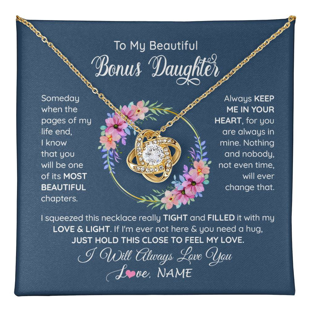 Love Knot Necklace 18K Yellow Gold Finish | 1 | Personalized To My Beautiful Bonus Daughter Necklace From Bonus Mom Someday When The Pages Bonus Daughter Birthday Christmas Customized Gift Box Message Card | teecentury