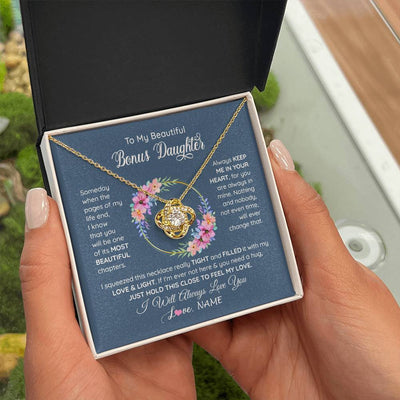 Love Knot Necklace 18K Yellow Gold Finish | 2 | Personalized To My Beautiful Bonus Daughter Necklace From Bonus Mom Someday When The Pages Bonus Daughter Birthday Christmas Customized Gift Box Message Card | teecentury