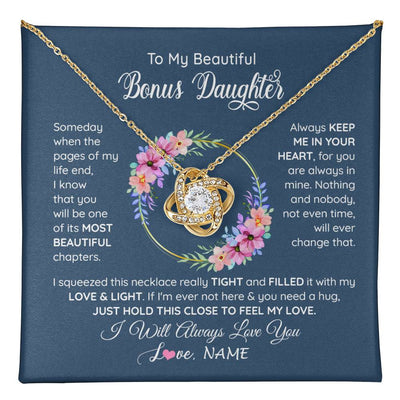 Love Knot Necklace 18K Yellow Gold Finish | 1 | Personalized To My Beautiful Bonus Daughter Necklace From Bonus Mom Someday When The Pages Bonus Daughter Birthday Christmas Customized Gift Box Message Card | teecentury