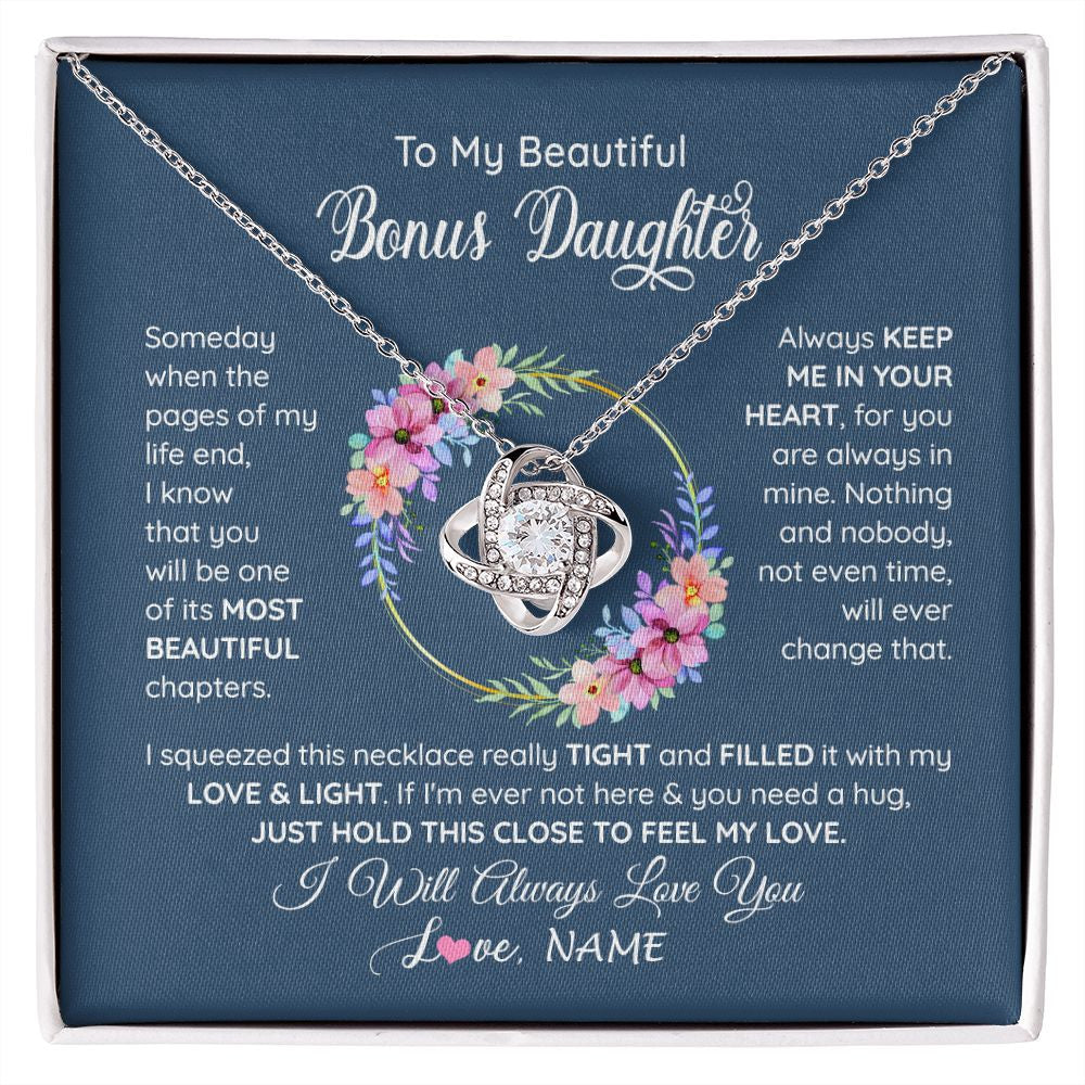 Love Knot Necklace | Personalized To My Beautiful Bonus Daughter Necklace From Bonus Mom Someday When The Pages Bonus Daughter Birthday Christmas Customized Gift Box Message Card | teecentury