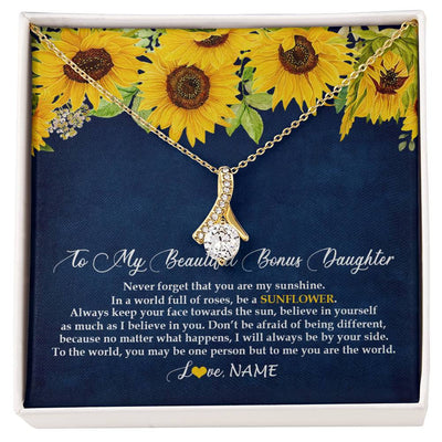 Alluring Beauty Necklace 18K Yellow Gold Finish | Personalized To My Beautiful Bonus Daughter Necklace From Mom Be A Sunflower My Sunshine Stepdaughter Birthday Christmas Customized Gift Box Message Card | teecentury