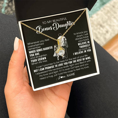 Alluring Beauty Necklace 18K Yellow Gold Finish | 2 | Personalized To My Beautiful Bonus Daughter Necklace From Step Dad Believe In Yourself Stepdaughter Birthday Gifts Jewelry Christmas Customized Message Card | teecentury