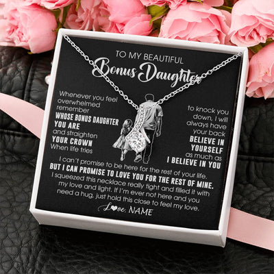 Alluring Beauty Necklace 14K White Gold Finish | 2 | Personalized To My Beautiful Bonus Daughter Necklace From Step Dad Believe In Yourself Stepdaughter Birthday Gifts Jewelry Christmas Customized Message Card | teecentury