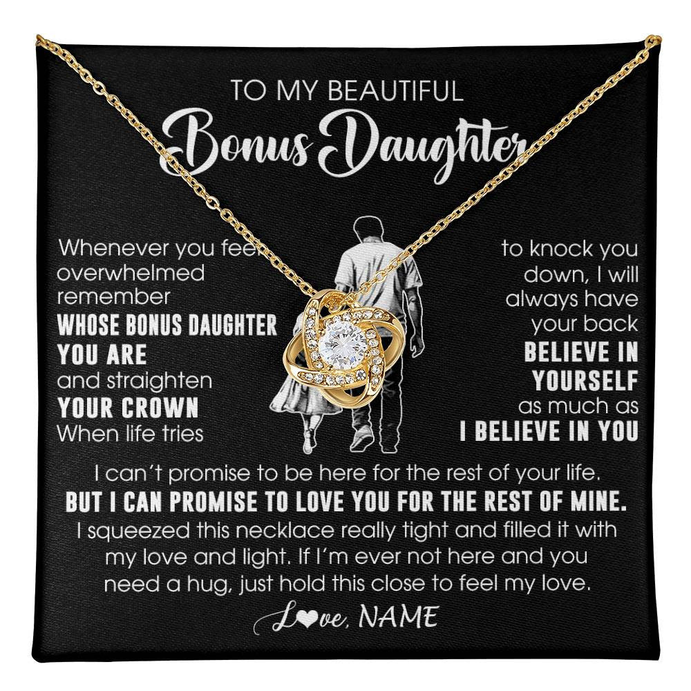 Love Knot Necklace 18K Yellow Gold Finish | 1 | Personalized To My Beautiful Bonus Daughter Necklace From Step Dad Believe In Yourself Stepdaughter Birthday Gifts Jewelry Christmas Customized Message Card | teecentury
