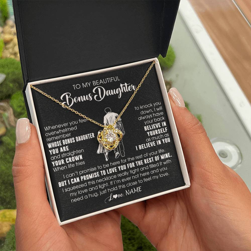 Love Knot Necklace 18K Yellow Gold Finish | 2 | Personalized To My Beautiful Bonus Daughter Necklace From Step Dad Believe In Yourself Stepdaughter Birthday Gifts Jewelry Christmas Customized Message Card | teecentury