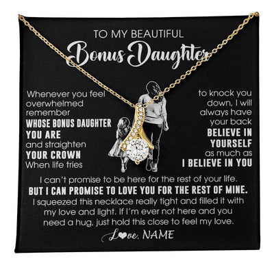 Alluring Beauty Necklace 18K Yellow Gold Finish | 1 | Personalized To My Beautiful Bonus Daughter Necklace From Step Mom Believe In Yourself Stepdaughter Birthday Gifts Jewelry Christmas Customized Message Card | teecentury