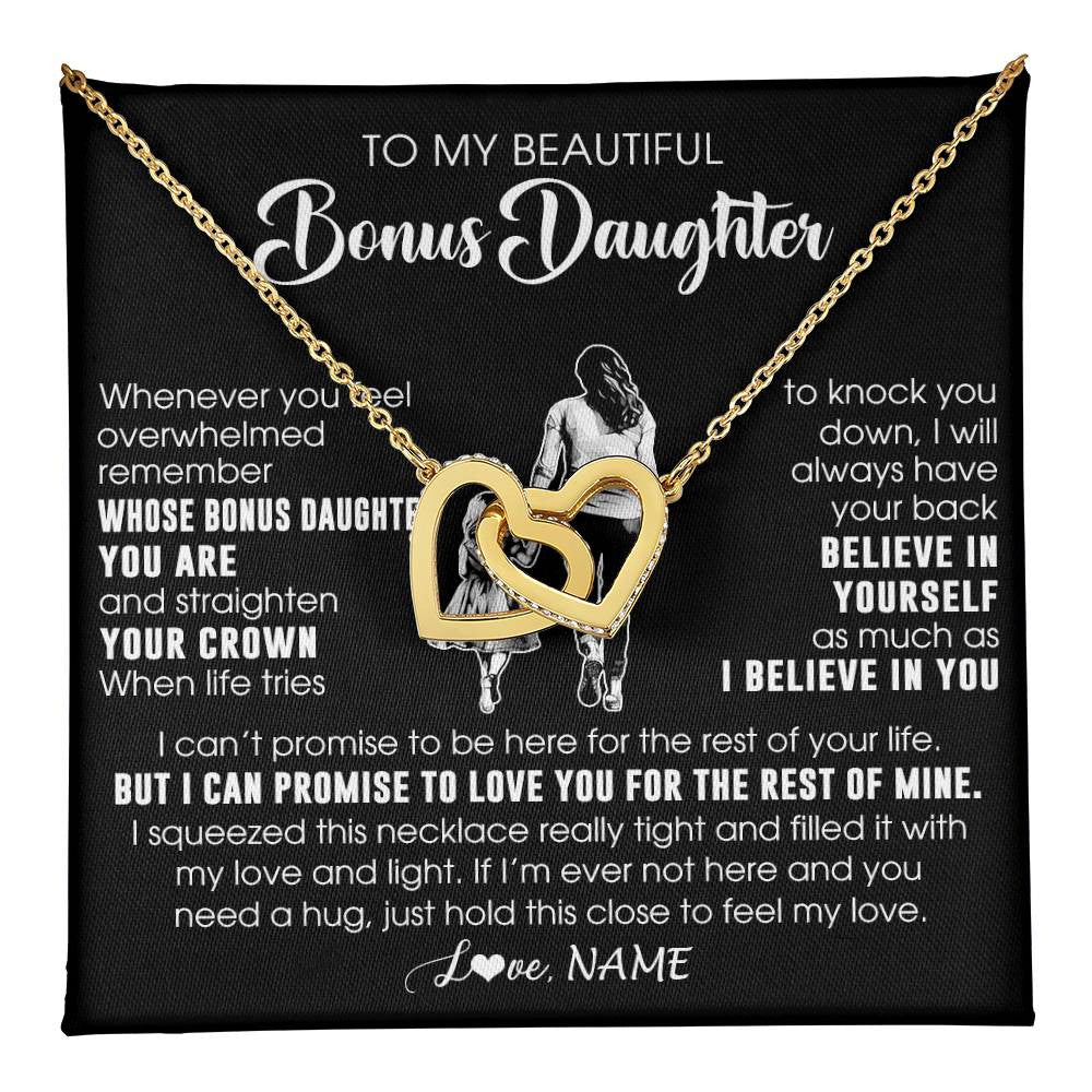 Interlocking Hearts Necklace 18K Yellow Gold Finish | 1 | Personalized To My Beautiful Bonus Daughter Necklace From Step Mom Believe In Yourself Stepdaughter Birthday Gifts Jewelry Christmas Customized Message Card | teecentury