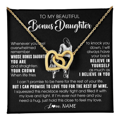 Interlocking Hearts Necklace 18K Yellow Gold Finish | 1 | Personalized To My Beautiful Bonus Daughter Necklace From Step Mom Believe In Yourself Stepdaughter Birthday Gifts Jewelry Christmas Customized Message Card | teecentury