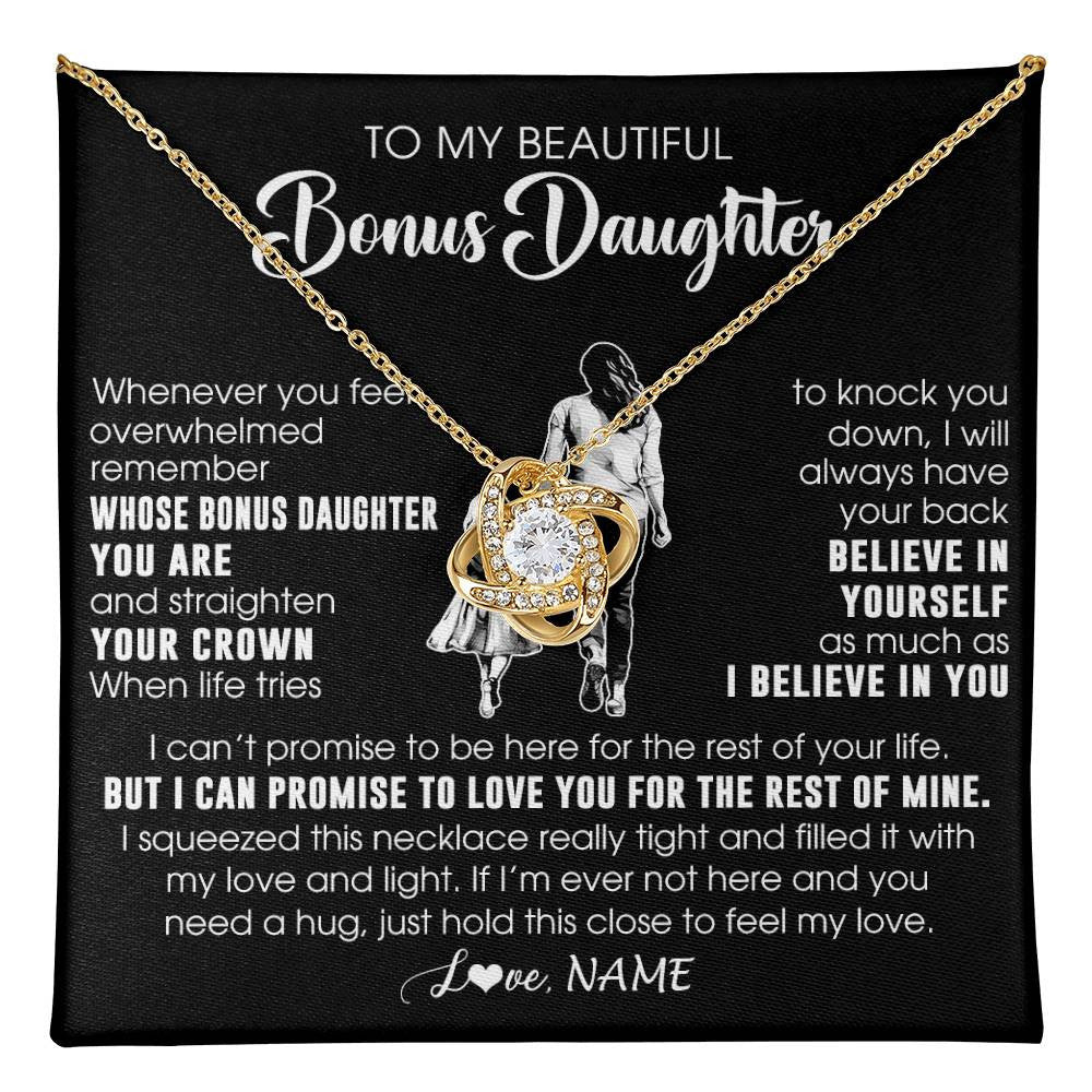 Love Knot Necklace 18K Yellow Gold Finish | 1 | Personalized To My Beautiful Bonus Daughter Necklace From Step Mom Believe In Yourself Stepdaughter Birthday Gifts Jewelry Christmas Customized Message Card | teecentury