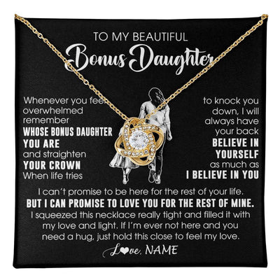 Love Knot Necklace 18K Yellow Gold Finish | 1 | Personalized To My Beautiful Bonus Daughter Necklace From Step Mom Believe In Yourself Stepdaughter Birthday Gifts Jewelry Christmas Customized Message Card | teecentury