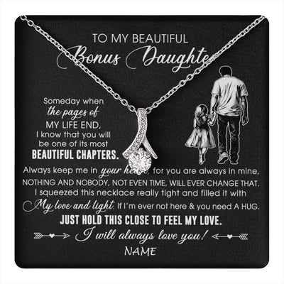 Alluring Beauty Necklace 14K White Gold Finish | 1 | Personalized To My Beautiful Bonus Daughter Necklace From Stepdad Always Love You Stepdaugher Birthday Graduation Christmas Customized Gift Box Message Card | teecentury