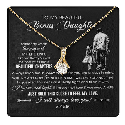 Alluring Beauty Necklace 18K Yellow Gold Finish | 1 | Personalized To My Beautiful Bonus Daughter Necklace From Stepdad Always Love You Stepdaugher Birthday Graduation Christmas Customized Gift Box Message Card | teecentury