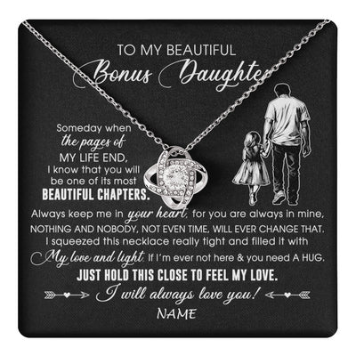 Love Knot Necklace 14K White Gold Finish | 1 | Personalized To My Beautiful Bonus Daughter Necklace From Stepdad Always Love You Stepdaugher Birthday Graduation Christmas Customized Gift Box Message Card | teecentury