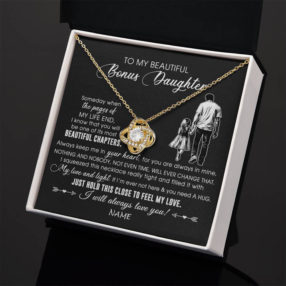 Love Knot Necklace 18K Yellow Gold Finish | 2 | Personalized To My Beautiful Bonus Daughter Necklace From Stepdad Always Love You Stepdaugher Birthday Graduation Christmas Customized Gift Box Message Card | teecentury