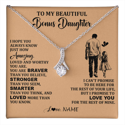 Alluring Beauty Necklace 14K White Gold Finish | 1 | Personalized To My Beautiful Bonus Daughter Necklace From Stepdad Promise To Love You Stepddaughter Birthday JewelryChristmas Customized Gift Box Message Card | teecentury