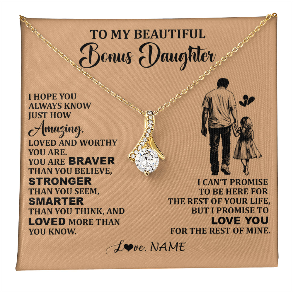 Alluring Beauty Necklace 18K Yellow Gold Finish | 1 | Personalized To My Beautiful Bonus Daughter Necklace From Stepdad Promise To Love You Stepddaughter Birthday JewelryChristmas Customized Gift Box Message Card | teecentury