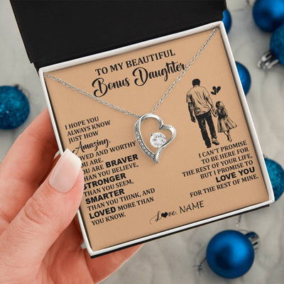 Forever Love Necklace 14K White Gold Finish | 2 | Personalized To My Beautiful Bonus Daughter Necklace From Stepdad Promise To Love You Stepddaughter Birthday JewelryChristmas Customized Gift Box Message Card | teecentury