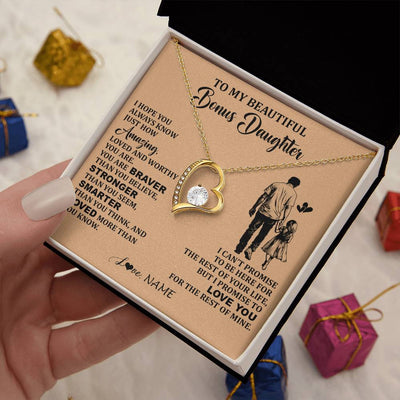 Forever Love Necklace 18K Yellow Gold Finish | 2 | Personalized To My Beautiful Bonus Daughter Necklace From Stepdad Promise To Love You Stepddaughter Birthday JewelryChristmas Customized Gift Box Message Card | teecentury