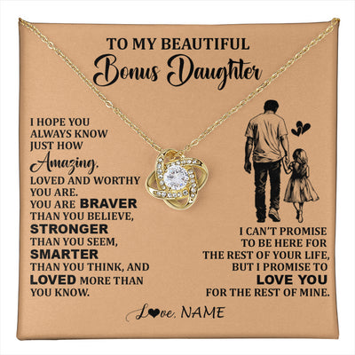 Love Knot Necklace 18K Yellow Gold Finish | 1 | Personalized To My Beautiful Bonus Daughter Necklace From Stepdad Promise To Love You Stepddaughter Birthday JewelryChristmas Customized Gift Box Message Card | teecentury