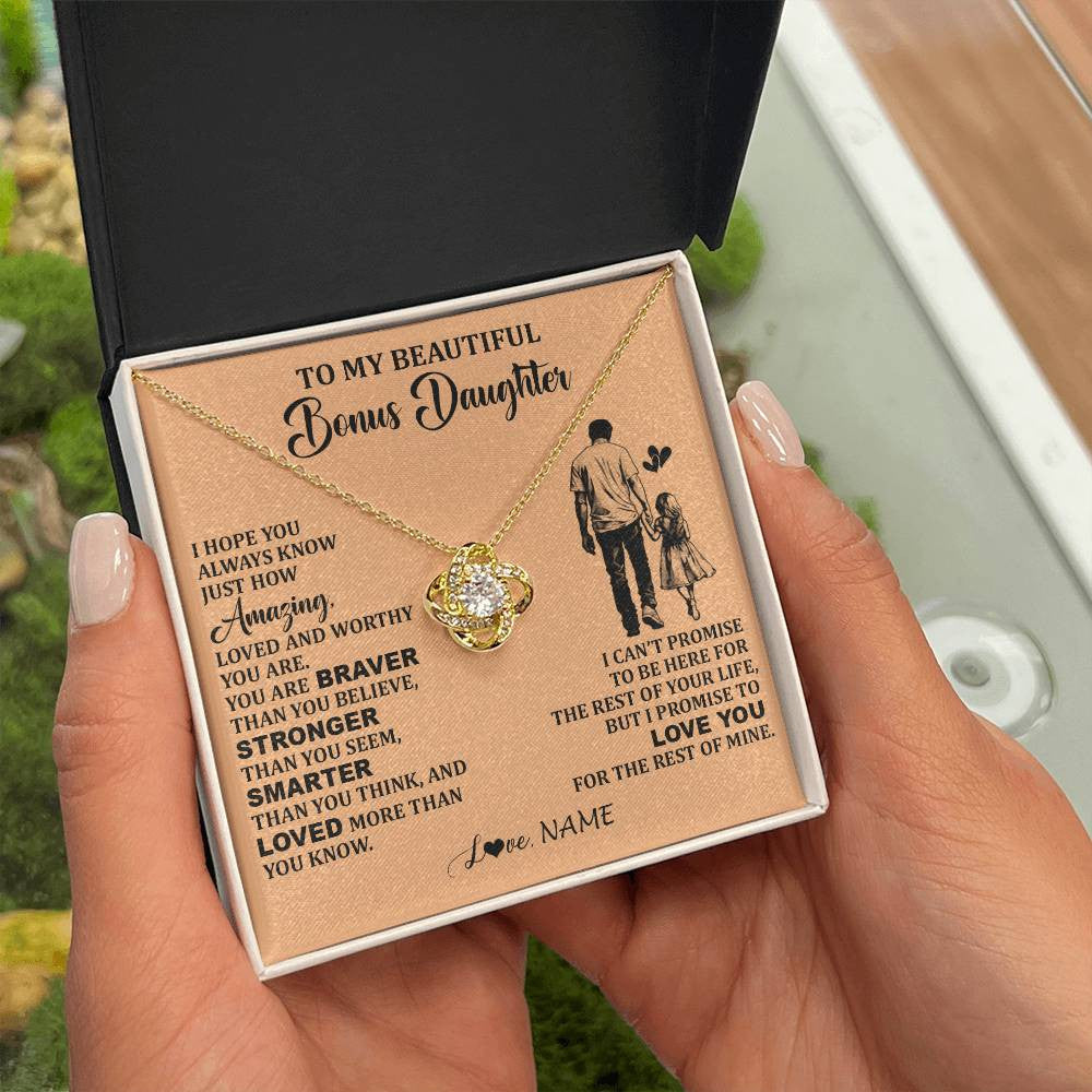 Love Knot Necklace 18K Yellow Gold Finish | 2 | Personalized To My Beautiful Bonus Daughter Necklace From Stepdad Promise To Love You Stepddaughter Birthday JewelryChristmas Customized Gift Box Message Card | teecentury