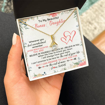 Alluring Beauty Necklace 18K Yellow Gold Finish | 2 | Personalized To My Beautiful Bonus Daughter Necklace From Stepfather Believe In You Stepdaughter Birthday Christmas Jewelry Customized Gift Box Message Card | teecentury
