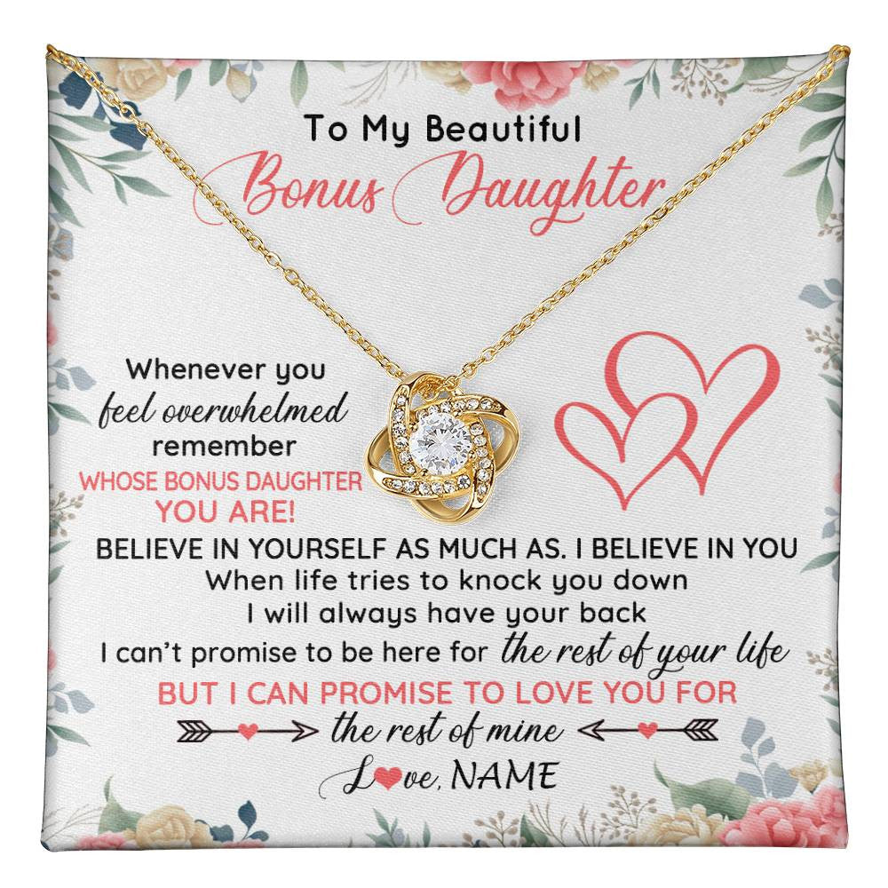 Love Knot Necklace 18K Yellow Gold Finish | 1 | Personalized To My Beautiful Bonus Daughter Necklace From Stepfather Believe In You Stepdaughter Birthday Christmas Jewelry Customized Gift Box Message Card | teecentury