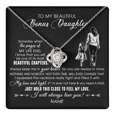Love Knot Necklace 14K White Gold Finish | 1 | Personalized To My Beautiful Bonus Daughter Necklace From Stepmom Always Love You Stepdaugher Birthday Graduation Christmas Customized Gift Box Message Card | teecentury