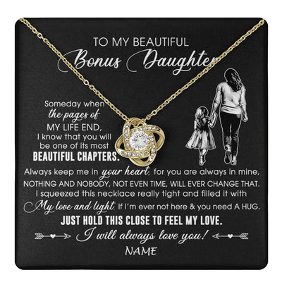 Love Knot Necklace 18K Yellow Gold Finish | 1 | Personalized To My Beautiful Bonus Daughter Necklace From Stepmom Always Love You Stepdaugher Birthday Graduation Christmas Customized Gift Box Message Card | teecentury
