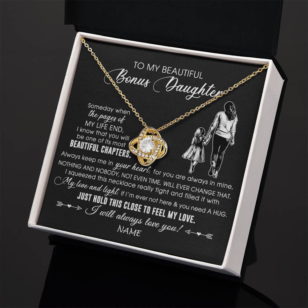 Love Knot Necklace 18K Yellow Gold Finish | 2 | Personalized To My Beautiful Bonus Daughter Necklace From Stepmom Always Love You Stepdaugher Birthday Graduation Christmas Customized Gift Box Message Card | teecentury