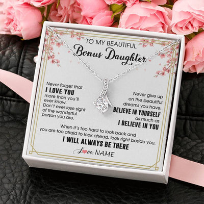 Alluring Beauty Necklace 14K White Gold Finish | 2 | Personalized To My Beautiful Bonus Daughter Necklace From Stepmom Dad I Love You Believe In You Birthday Gifts Christmas Customized Gift Box Message Card | teecentury