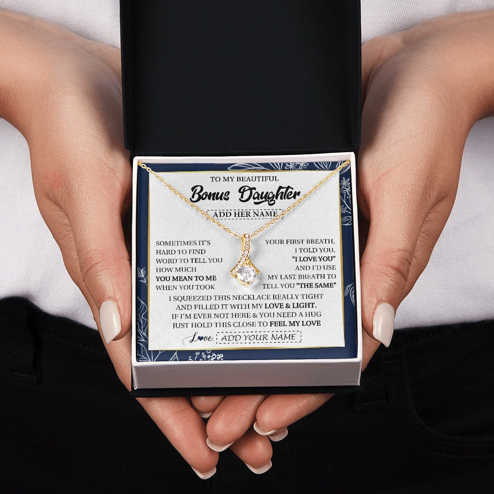 Alluring Beauty Necklace 18K Yellow Gold Finish | 2 | Personalized To My Beautiful Bonus Daughter Necklace From Stepmom Feel My Love Valentines Gifts For Stepdaughter Birthday Christmas Gift Box Message Card | teecentury.myshopify