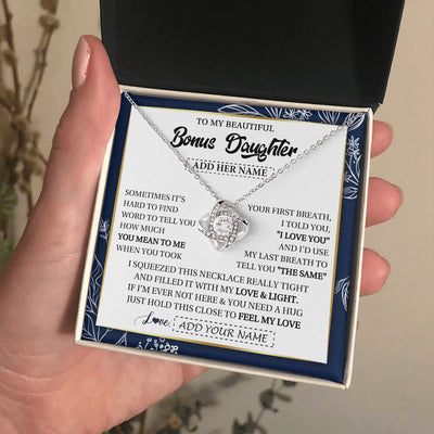 Love Knot Necklace 14K White Gold Finish | 2 | Personalized To My Beautiful Bonus Daughter Necklace From Stepmom Feel My Love Valentines Gifts For Stepdaughter Birthday Christmas Gift Box Message Card | teecentury.myshopify