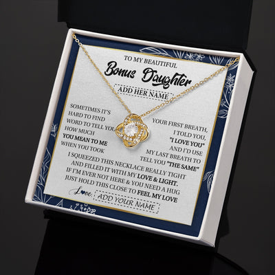 Love Knot Necklace 18K Yellow Gold Finish | 2 | Personalized To My Beautiful Bonus Daughter Necklace From Stepmom Feel My Love Valentines Gifts For Stepdaughter Birthday Christmas Gift Box Message Card | teecentury.myshopify