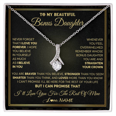 Alluring Beauty Necklace 14K White Gold Finish | 1 | Personalized To My Beautiful Bonus Daughter Necklace From Stepmom I Love You Jewelry Gifts For Stepdaughter Birthday Graduation Christmas Gift Box Message Card | teecentury