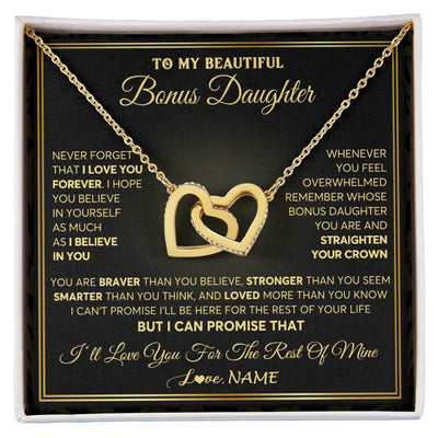 Interlocking Hearts Necklace 18K Yellow Gold Finish | 1 | Personalized To My Beautiful Bonus Daughter Necklace From Stepmom I Love You Jewelry Gifts For Stepdaughter Birthday Graduation Christmas Gift Box Message Card | teecentury