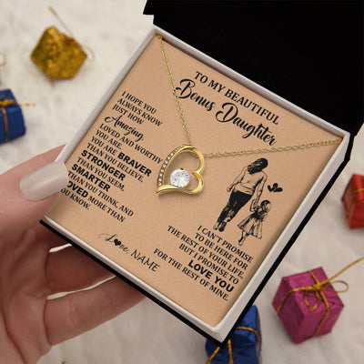 Forever Love Necklace 18K Yellow Gold Finish | 2 | Personalized To My Beautiful Bonus Daughter Necklace From Stepmom Promise To Love You Stepddaughter Birthday Jewelry Christmas Customized Gift Box Message Card | teecentury