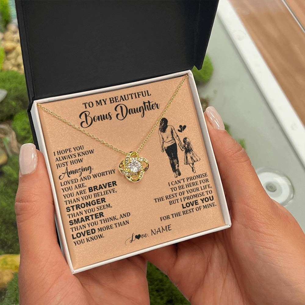 Love Knot Necklace 18K Yellow Gold Finish | 2 | Personalized To My Beautiful Bonus Daughter Necklace From Stepmom Promise To Love You Stepddaughter Birthday Jewelry Christmas Customized Gift Box Message Card | teecentury