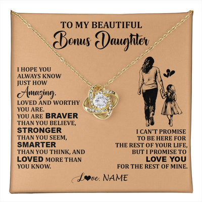 Love Knot Necklace 18K Yellow Gold Finish | 1 | Personalized To My Beautiful Bonus Daughter Necklace From Stepmom Promise To Love You Stepddaughter Birthday Jewelry Christmas Customized Gift Box Message Card | teecentury