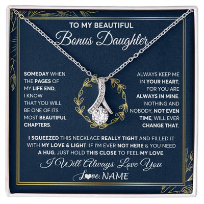 Alluring Beauty Necklace 14K White Gold Finish | Personalized To My Beautiful Bonus Daughter Necklace From Stepmom Someday Stepdaughter Birthday Christmas Jewelry Charm Customized Gift Box Message Card | teecentury