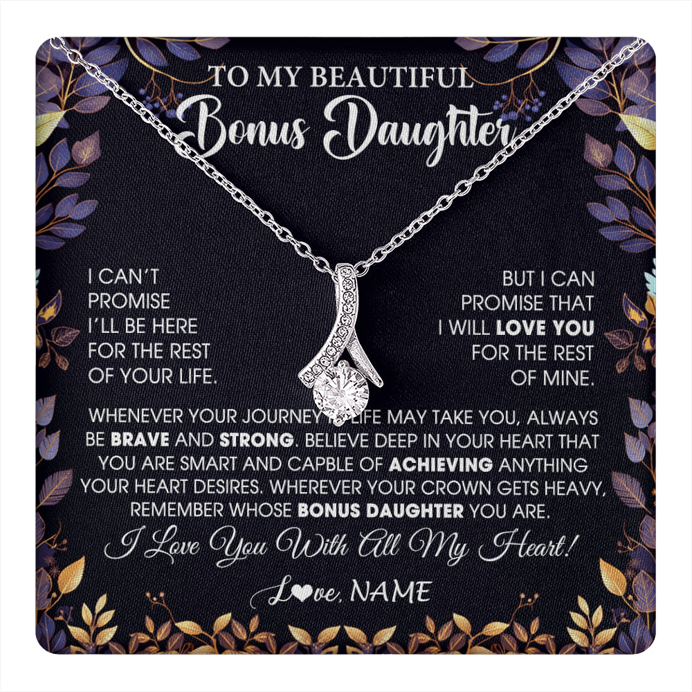 Alluring Beauty Necklace 14K White Gold Finish | 1 | Personalized To My Beautiful Bonus Daughter Necklace From Stepmom Stepdad Promise Necklace Birthday Gift For Stepddaughter Graduation Christmas Message Card | teecentury