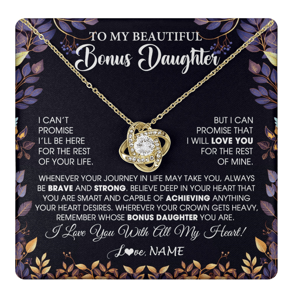 Love Knot Necklace 18K Yellow Gold Finish | 1 | Personalized To My Beautiful Bonus Daughter Necklace From Stepmom Stepdad Promise Necklace Birthday Gift For Stepddaughter Graduation Christmas Message Card | teecentury