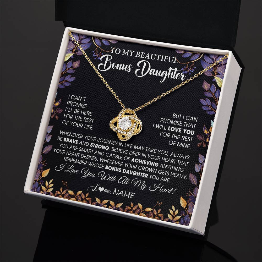 Love Knot Necklace 18K Yellow Gold Finish | 2 | Personalized To My Beautiful Bonus Daughter Necklace From Stepmom Stepdad Promise Necklace Birthday Gift For Stepddaughter Graduation Christmas Message Card | teecentury