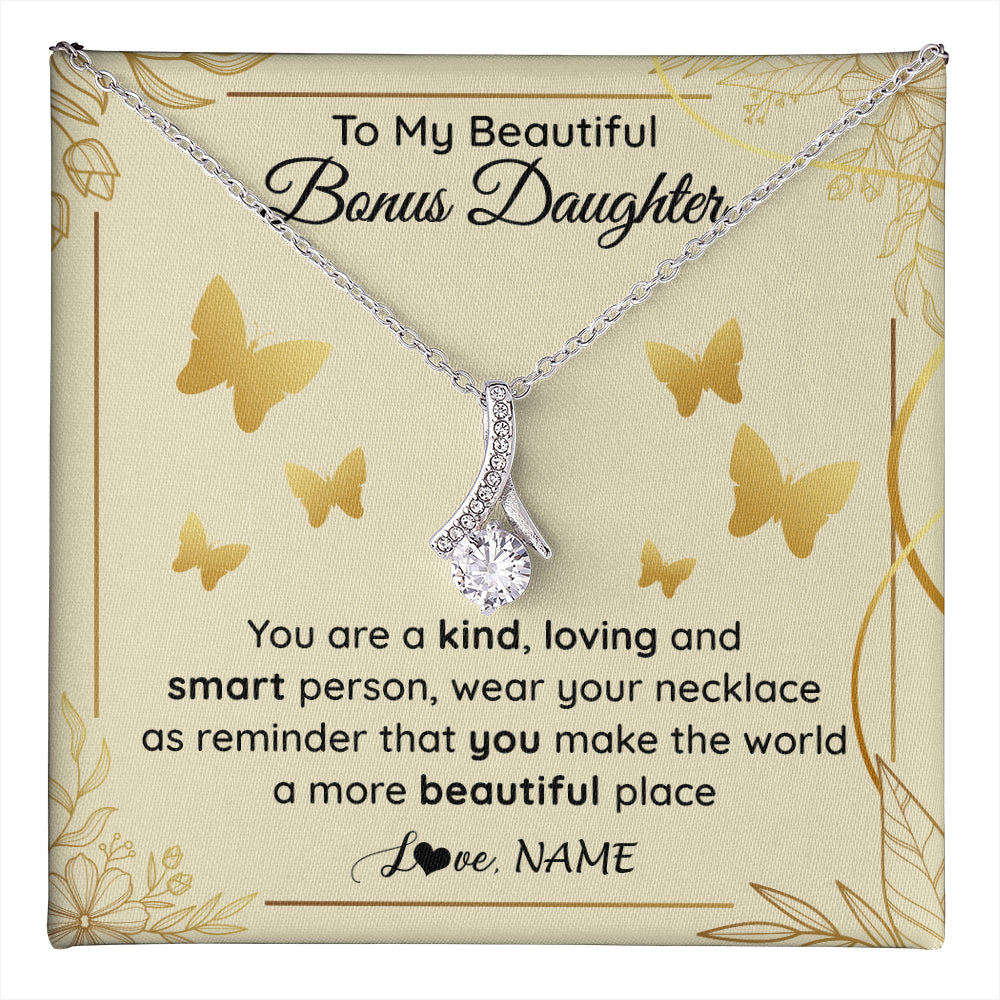 Alluring Beauty Necklace 14K White Gold Finish | 1 | Personalized To My Beautiful Bonus Daughter Necklace From Stepmom You Are A Kind Loving Stepddaughter Birthday Gifts Christmas Customized Gift Box Message Card | teecentury