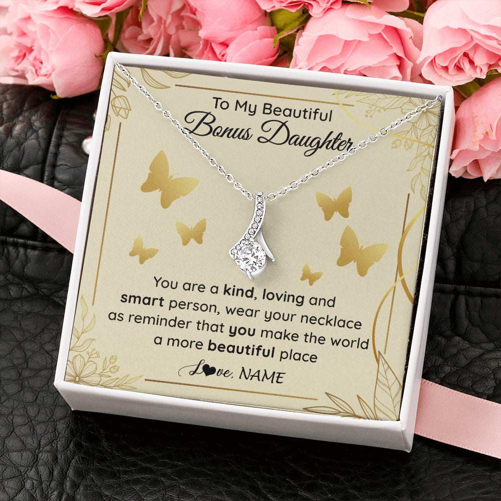 Alluring Beauty Necklace 14K White Gold Finish | 2 | Personalized To My Beautiful Bonus Daughter Necklace From Stepmom You Are A Kind Loving Stepddaughter Birthday Gifts Christmas Customized Gift Box Message Card | teecentury
