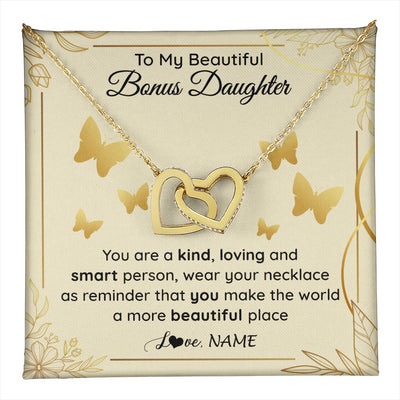 Interlocking Hearts Necklace 18K Yellow Gold Finish | 1 | Personalized To My Beautiful Bonus Daughter Necklace From Stepmom You Are A Kind Loving Stepddaughter Birthday Gifts Christmas Customized Gift Box Message Card | teecentury
