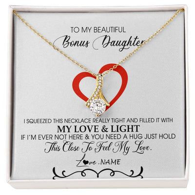 Alluring Beauty Necklace 18K Yellow Gold Finish | Personalized To My Beautiful Bonus Daughter Necklace From Stepmother Filled With My Love and Light Stepdaughter Birthday Christmas Customized Message Card | teecentury